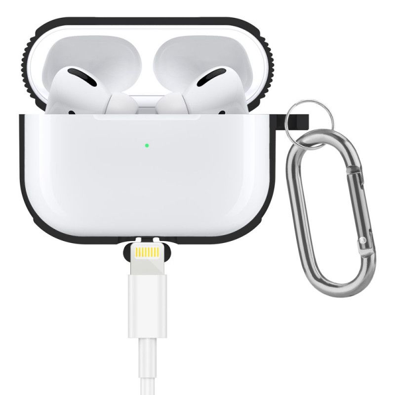 Hoesje AirPods Pro Wit Zwart Klassieke Siliconen Met Karabijnhaak