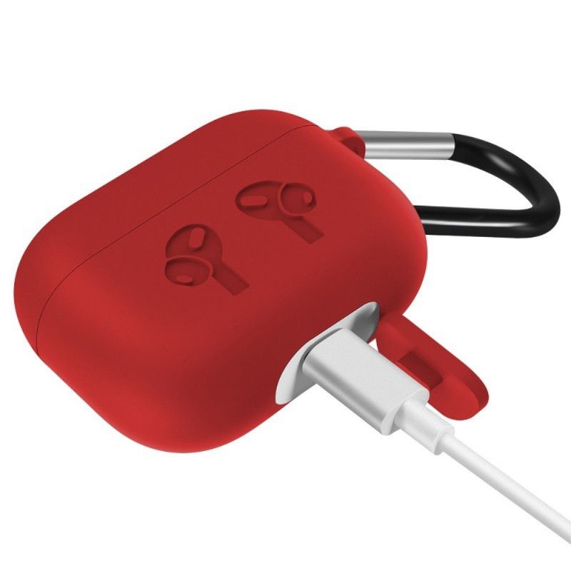 Hoesje AirPods Pro Wit Zwart Pure Kleuren Siliconen Met Karabijnhaak