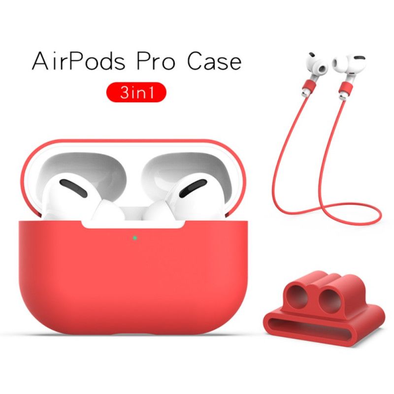 Hoesje AirPods Pro Wit Zwart Siliconen Met Oortelefoonsnoer