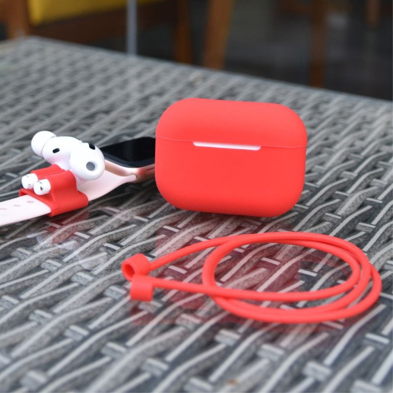 Hoesje AirPods Pro Wit Zwart Siliconen Met Oortelefoonsnoer