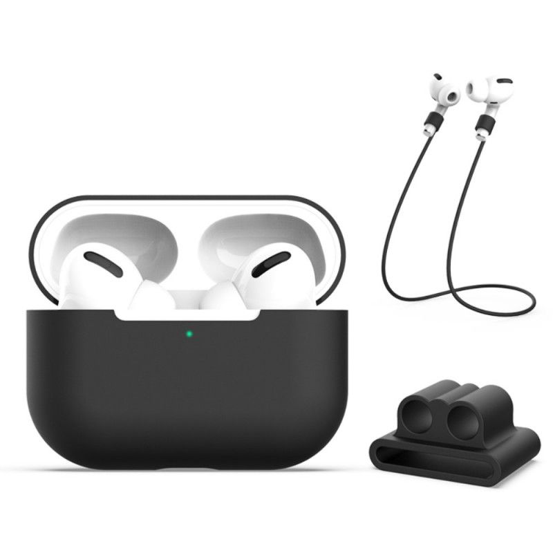 Hoesje AirPods Pro Wit Zwart Siliconen Met Oortelefoonsnoer