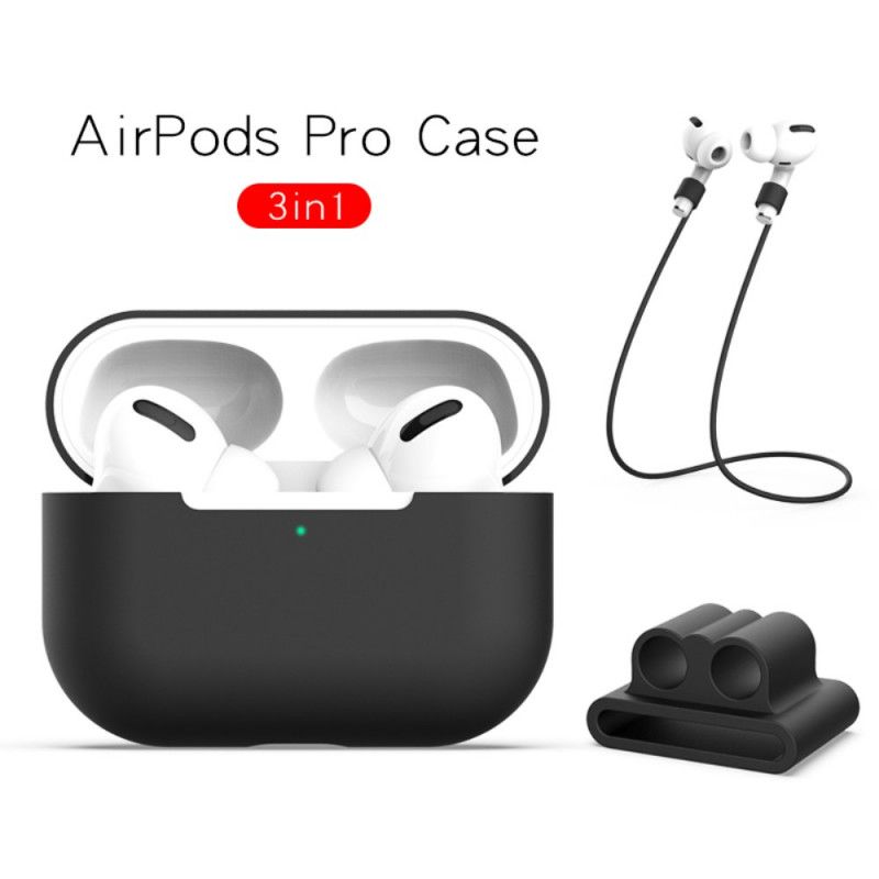 Hoesje AirPods Pro Wit Zwart Siliconen Met Oortelefoonsnoer