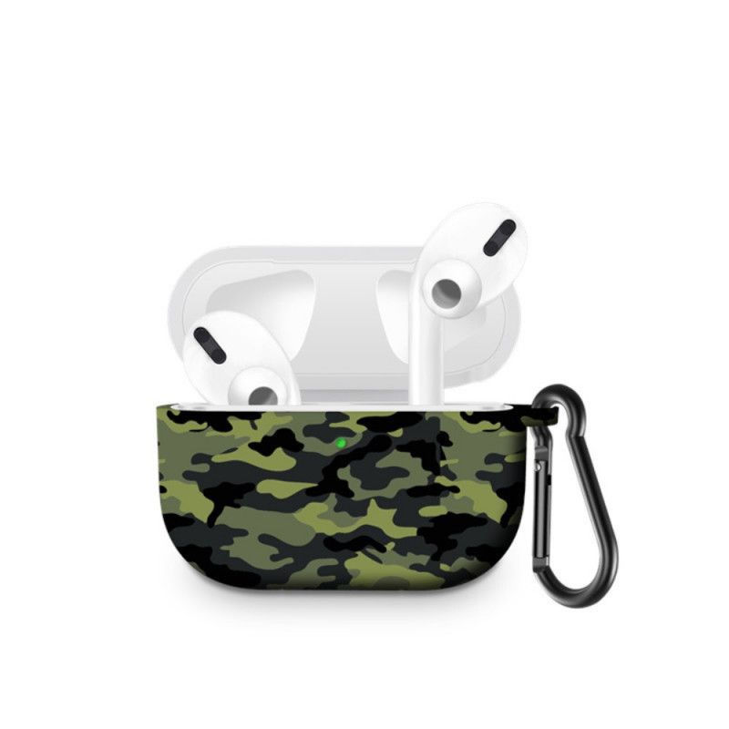 Hoesje voor AirPods Pro Donkerblauw Groen Camouflage Siliconen Met Karabijnhaak