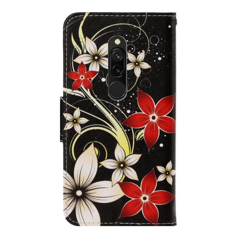 Bescherming Hoesje Xiaomi Redmi 8 Telefoonhoesje Kleurrijke Bloemen Met Een Riem