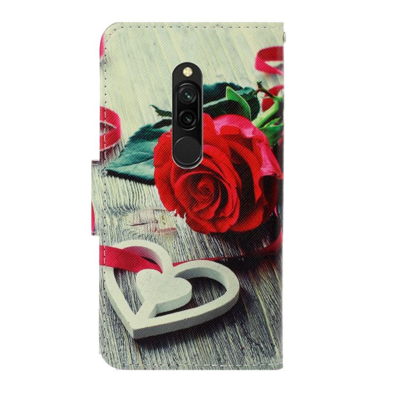 Flip Case Leren Xiaomi Redmi 8 Romantische Roos Met String