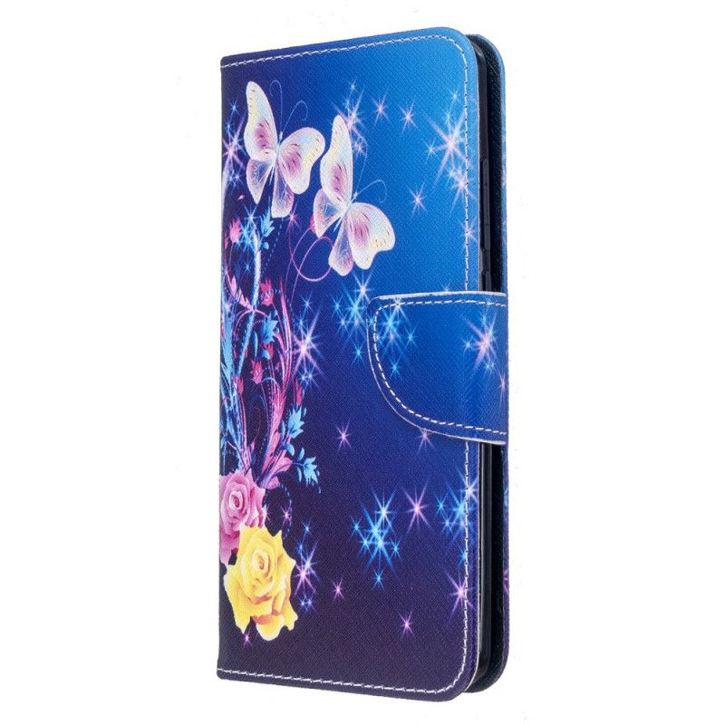 Flip Case Leren Xiaomi Redmi 8 Wit Zwart Geweldige Vlinders