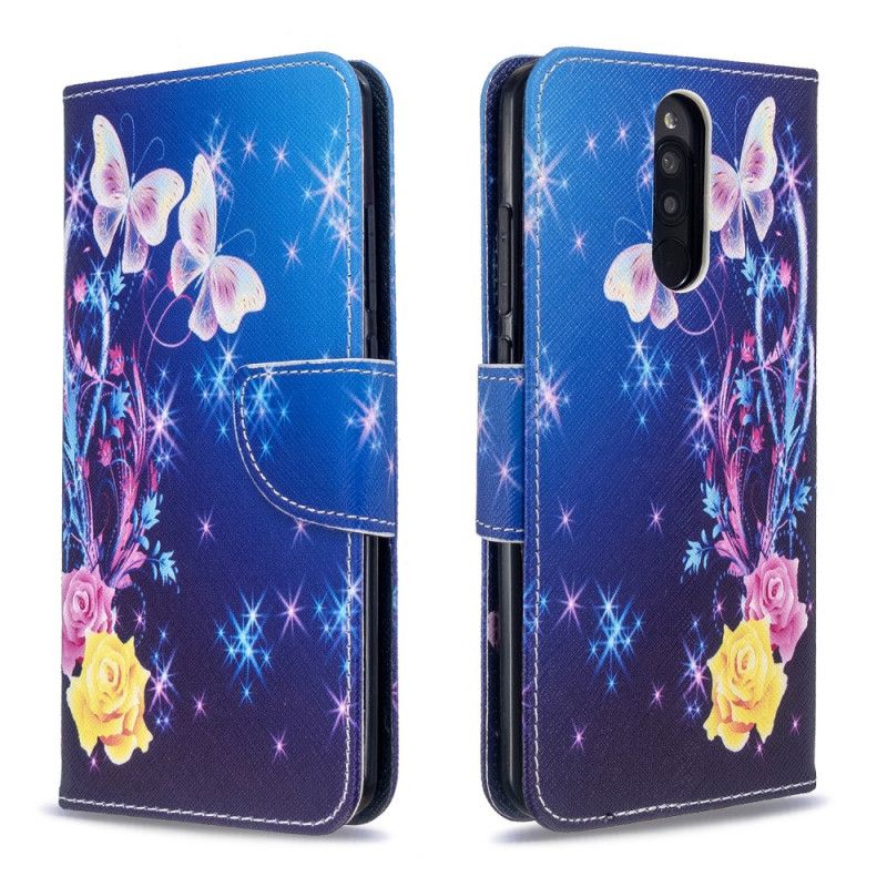 Flip Case Leren Xiaomi Redmi 8 Wit Zwart Geweldige Vlinders