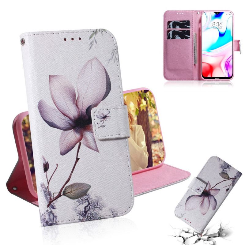 Leren Hoesje voor Xiaomi Redmi 8 Oud Roze Bloem