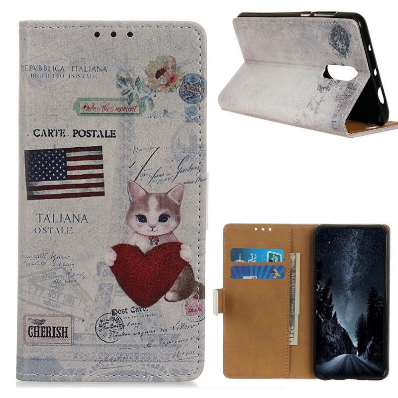 Leren Hoesje voor Xiaomi Redmi 8 Reizende Kat