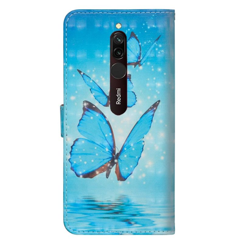 Leren Hoesje voor Xiaomi Redmi 8 Vliegende Blauwe Vlinders