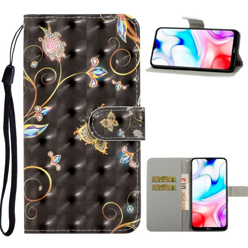 Leren Hoesje voor Xiaomi Redmi 8 Zwart Verscheidenheid Aan Vlinders