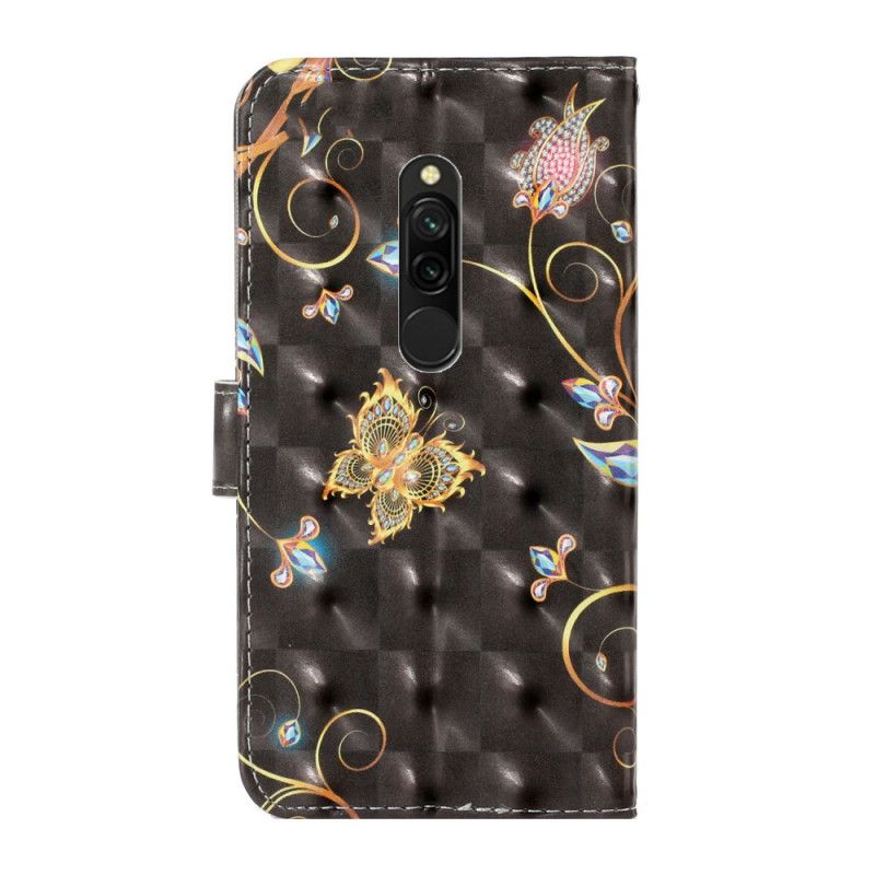 Leren Hoesje voor Xiaomi Redmi 8 Zwart Verscheidenheid Aan Vlinders