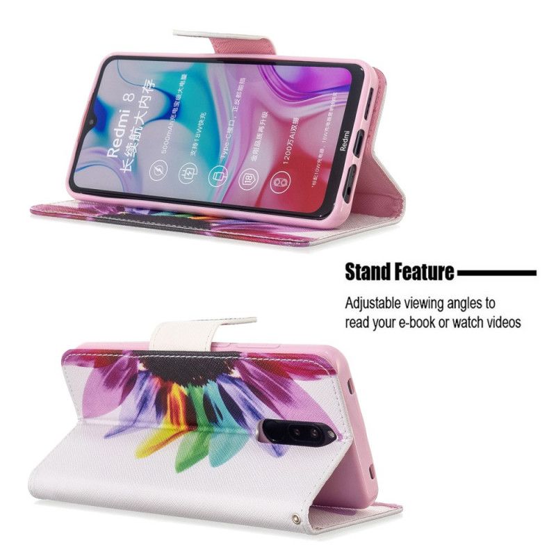 Leren Hoesje Xiaomi Redmi 8 Aquarelbloem