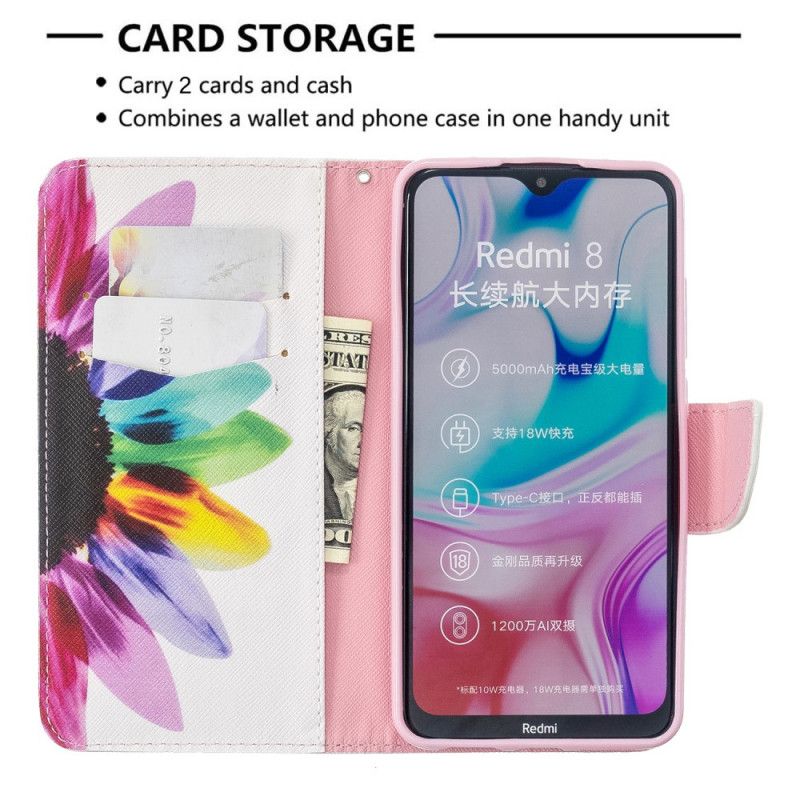 Leren Hoesje Xiaomi Redmi 8 Aquarelbloem