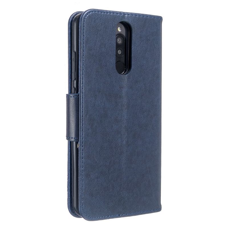 Leren Hoesje Xiaomi Redmi 8 Magenta Grijs Telefoonhoesje Bedrukte Vlinders Met String