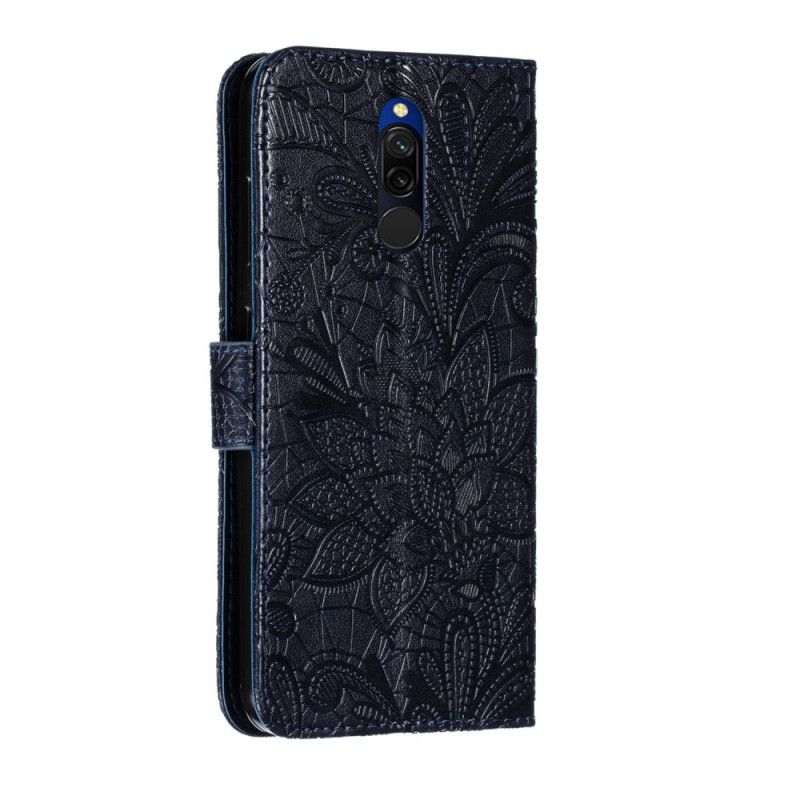 Leren Hoesje Xiaomi Redmi 8 Marineblauw Tribal String Bloemen
