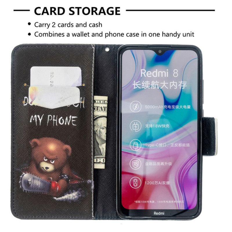 Leren Hoesje Xiaomi Redmi 8 Telefoonhoesje Gevaarlijke Beer