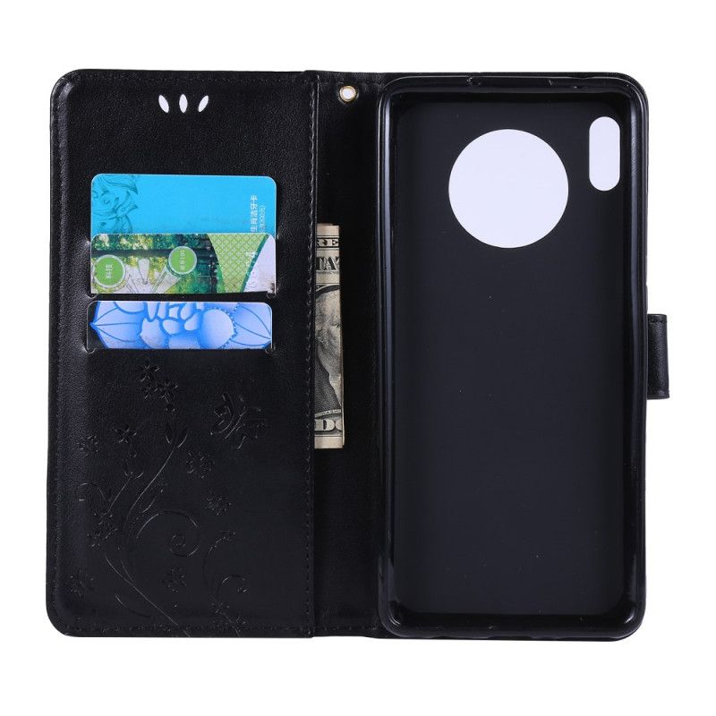 Cover Folio-hoesje Huawei Mate 30 Grijs Zwart Telefoonhoesje Vlinders En Bloemen