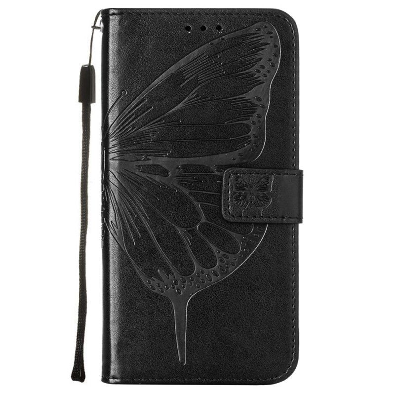 Bescherming Hoesje Xiaomi Poco X3 Grijs Zwart Design Vlinder Met Riempje