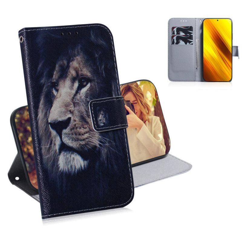Cover Folio-hoesje Xiaomi Poco X3 Telefoonhoesje Dromende Leeuw