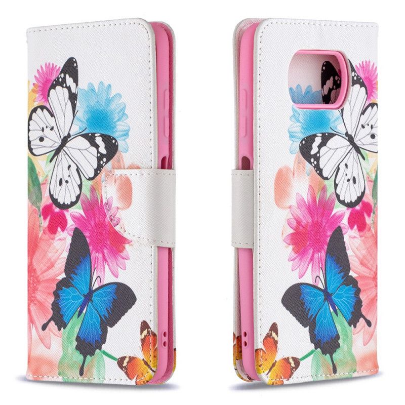 Cover Folio-hoesje Xiaomi Poco X3 Telefoonhoesje Geschilderde Vlinders En Bloemen