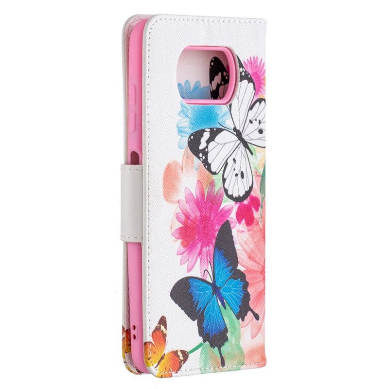 Cover Folio-hoesje Xiaomi Poco X3 Telefoonhoesje Geschilderde Vlinders En Bloemen