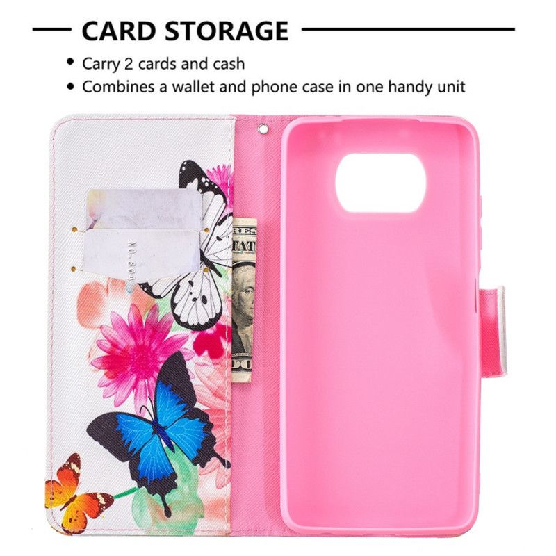 Cover Folio-hoesje Xiaomi Poco X3 Telefoonhoesje Geschilderde Vlinders En Bloemen