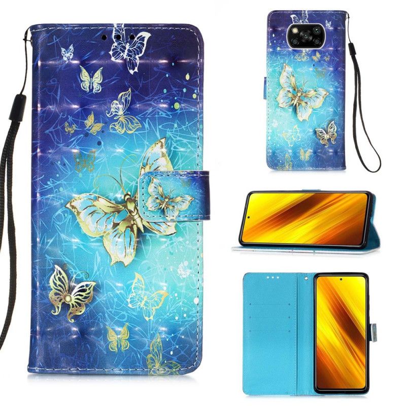 Cover Folio-hoesje Xiaomi Poco X3 Telefoonhoesje Gouden Vlinders
