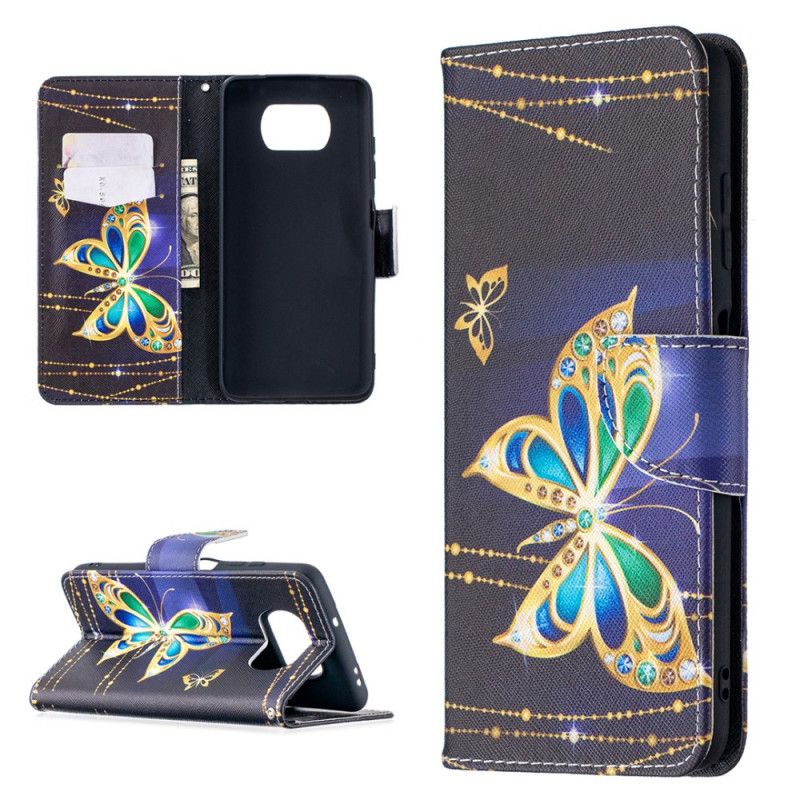 Cover Folio-hoesje Xiaomi Poco X3 Wit Zwart Telefoonhoesje Magische Vlinders