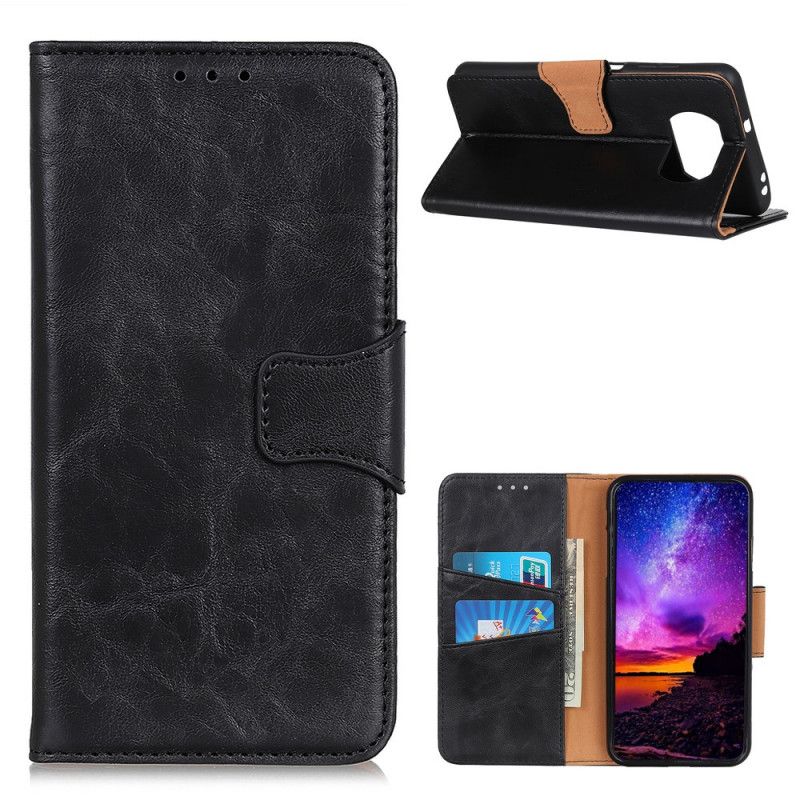 Flip Case Leren Xiaomi Poco X3 Rood Zwart Omkeerbare Splitlederen Sluiting