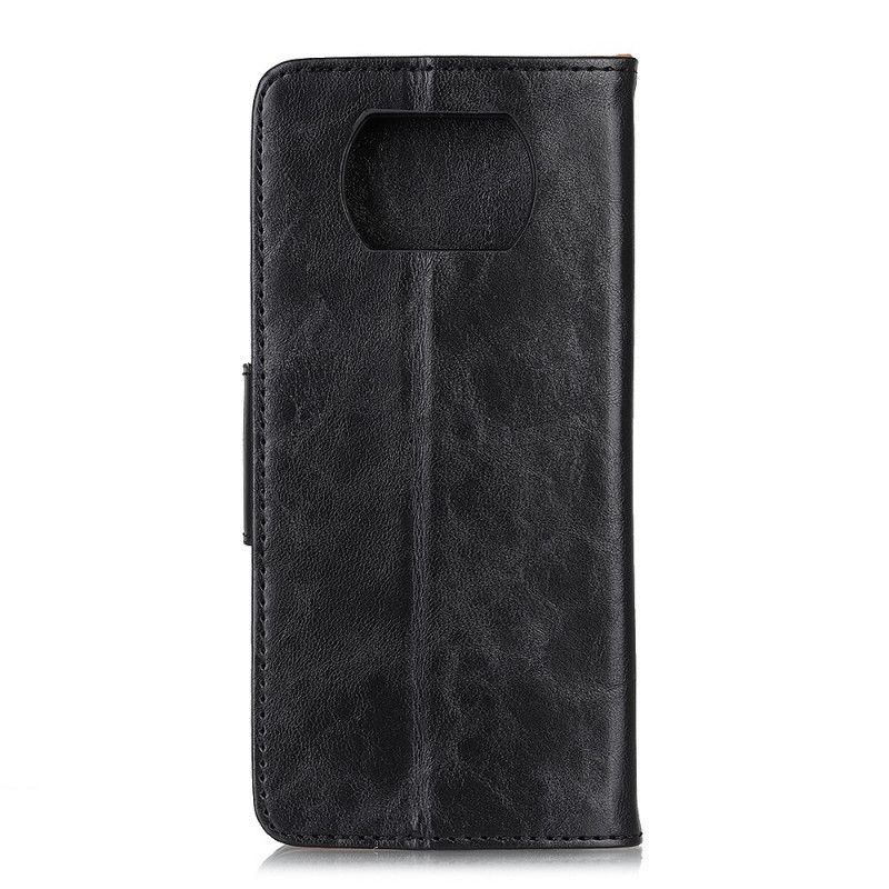 Flip Case Leren Xiaomi Poco X3 Rood Zwart Omkeerbare Splitlederen Sluiting