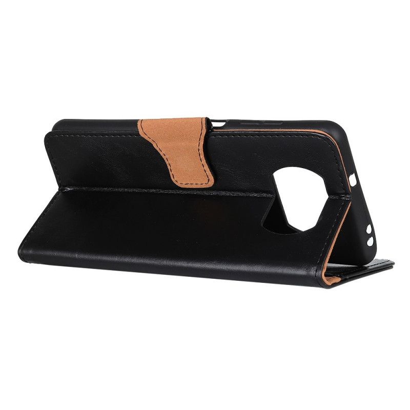 Flip Case Leren Xiaomi Poco X3 Rood Zwart Omkeerbare Splitlederen Sluiting
