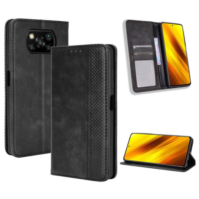 Folio-hoesje voor Xiaomi Poco X3 Rood Zwart Gestileerd Vintage Leereffect