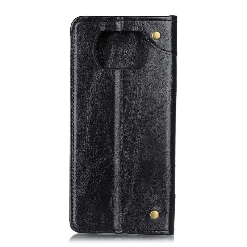 Folio-hoesje Xiaomi Poco X3 Donkerblauw Zwart Vintage Splitleren Klinknagels