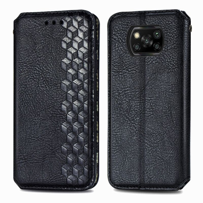 Folio-hoesje Xiaomi Poco X3 Grijs Zwart Leereffect Met Diamantstructuur