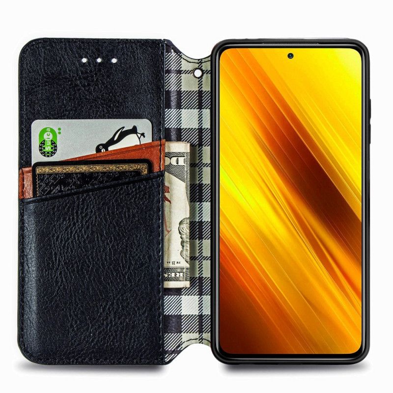Folio-hoesje Xiaomi Poco X3 Grijs Zwart Leereffect Met Diamantstructuur