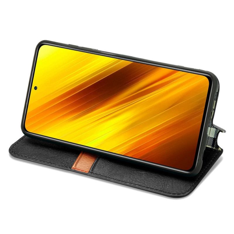 Folio-hoesje Xiaomi Poco X3 Grijs Zwart Leereffect Met Diamantstructuur