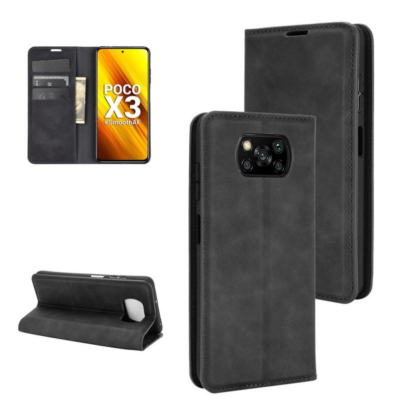 Folio-hoesje Xiaomi Poco X3 Grijs Zwart Telefoonhoesje Zacht Leereffect