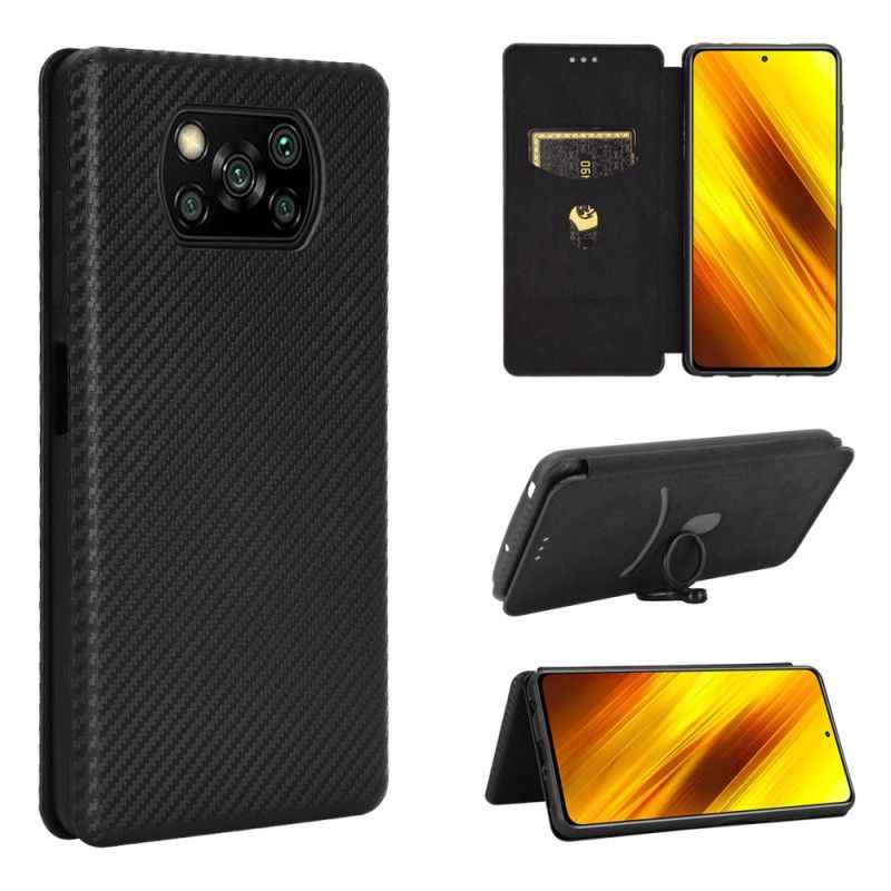 Folio-hoesje Xiaomi Poco X3 Groen Zwart Koolstofvezel Met Steunring