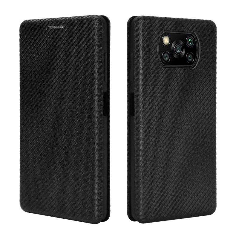 Folio-hoesje Xiaomi Poco X3 Groen Zwart Koolstofvezel Met Steunring
