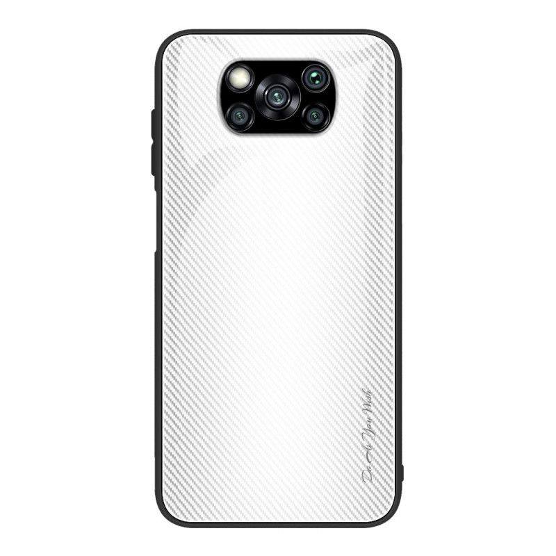 Hoesje Xiaomi Poco X3 Wit Zwart Koolstofvezel Gehard Glas