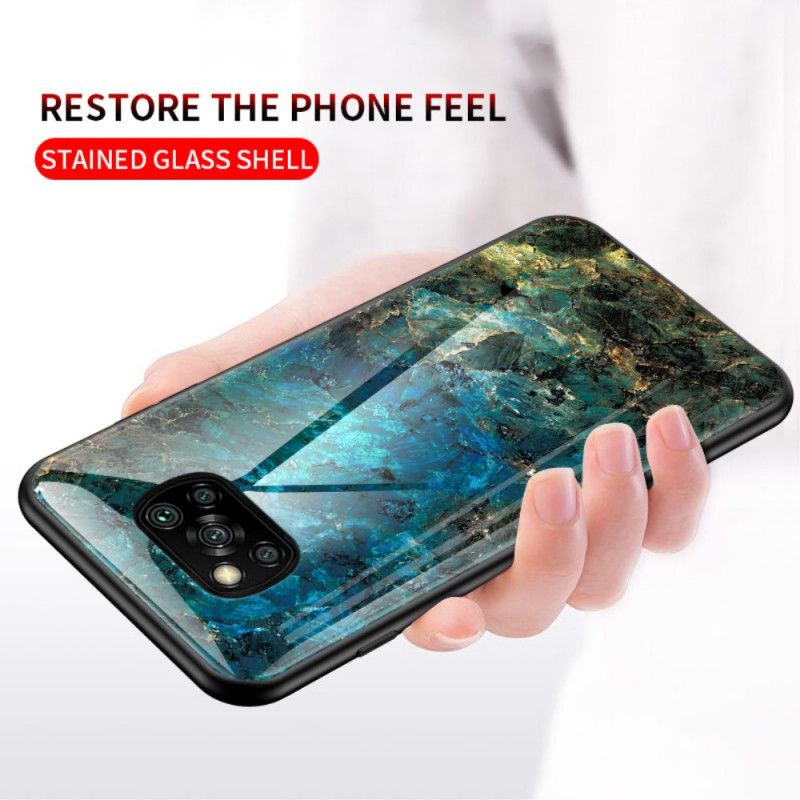 Hoesje Xiaomi Poco X3 Wit Zwart Marmeren Kleuren Gehard Glas