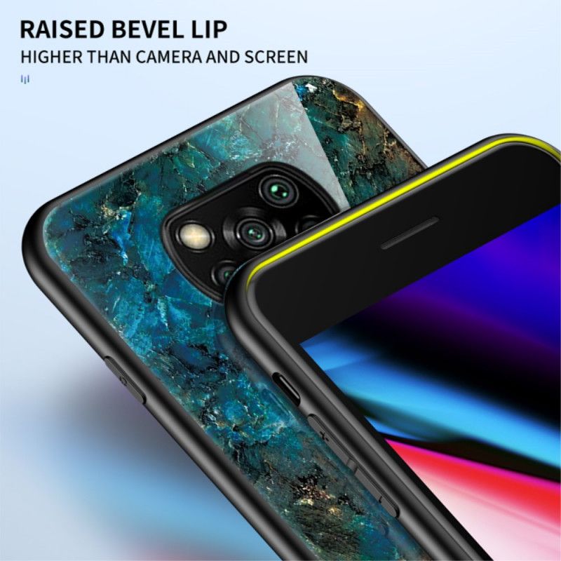 Hoesje Xiaomi Poco X3 Wit Zwart Marmeren Kleuren Gehard Glas
