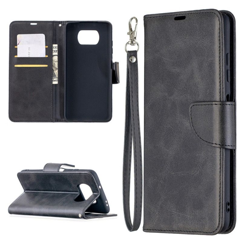 Leren Hoesje voor Xiaomi Poco X3 Grijs Zwart Gladde Schuine Flap