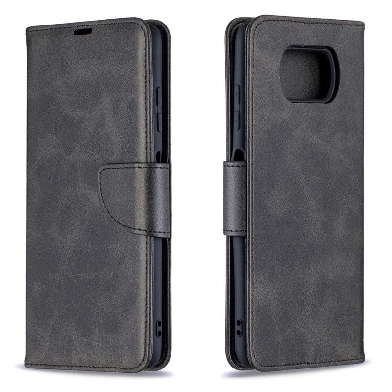 Leren Hoesje voor Xiaomi Poco X3 Grijs Zwart Gladde Schuine Flap