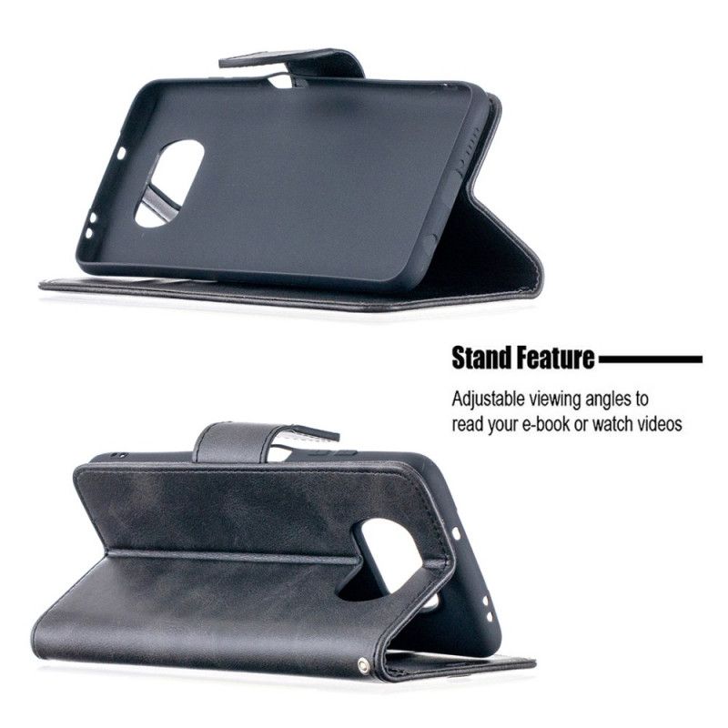 Leren Hoesje voor Xiaomi Poco X3 Grijs Zwart Gladde Schuine Flap