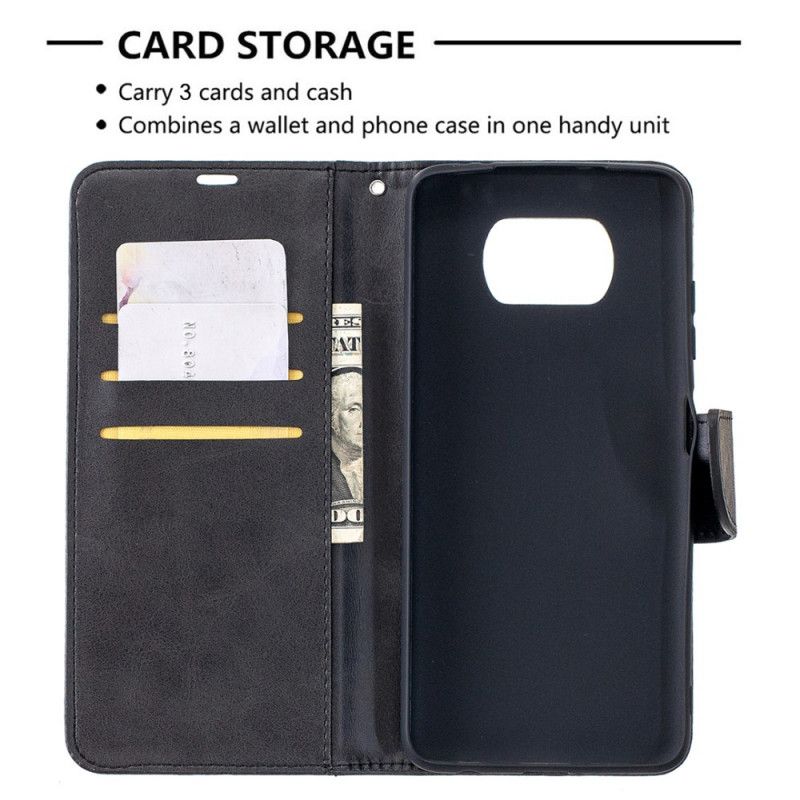 Leren Hoesje voor Xiaomi Poco X3 Grijs Zwart Gladde Schuine Flap