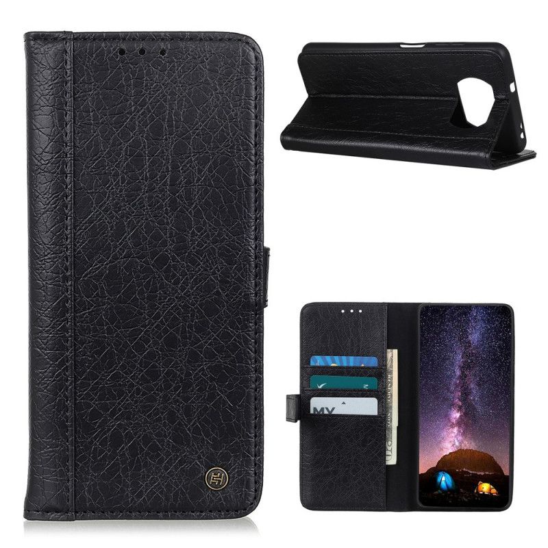 Leren Hoesje voor Xiaomi Poco X3 Grijs Zwart Imitatieleer In Neushoornstijl