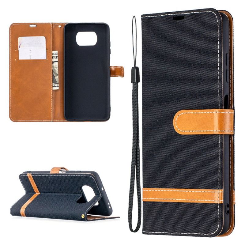 Leren Hoesje voor Xiaomi Poco X3 Grijs Zwart Stof En Leereffect Met String
