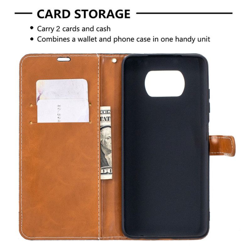 Leren Hoesje voor Xiaomi Poco X3 Grijs Zwart Stof En Leereffect Met String